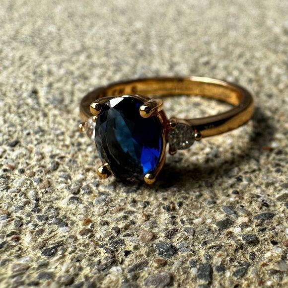 NEW Prong Set Cobalt Blue Oval Stone 18K Rose Gold Plated Nickel Free Ring 5.75 - Picture 4 of 9